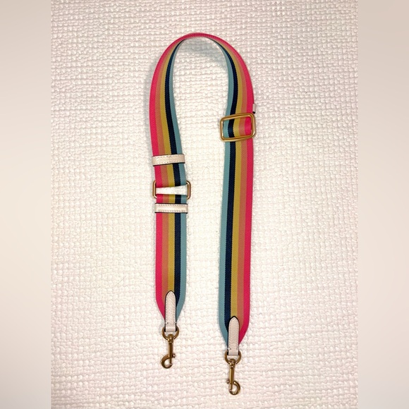 Coach Rainbow Stripe Canvas Webbing Purse Strap Chalk Leather Trim Gold Hardware - Picture 2 of 14